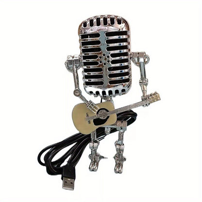 Vintage Microphone Robot Guitar Lamp USB Powered, Retro Decorative Night Light for Music Lovers, Guitar Players