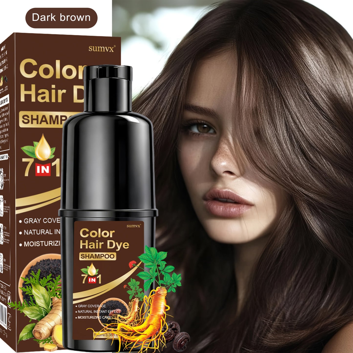 Hair Dye Shampoo, SUMVX 3.38oz Pump Bottle with Six Black, Brown, Coffee and Honey-Brown Shade Options