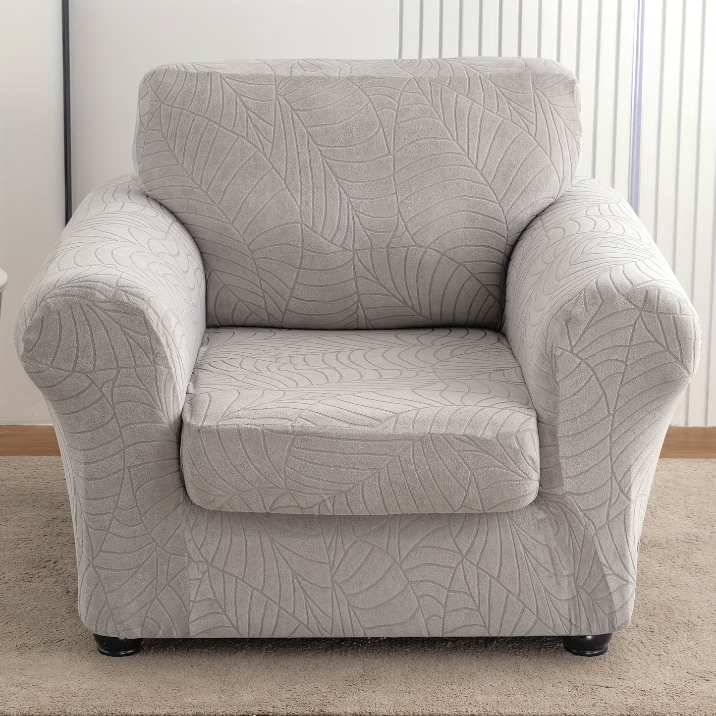 Armchair Slipcover 2pcs Set Jacquard Leaf Texture Stretch Chair Cover with Seat Cushion Cover for Entryways, Bedrooms and Living Spaces