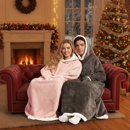 Wearable Blanket Hoodie – Oversized Extra-Long Ultra-Soft Acrylic Hooded Blanket for Adults, Warm Cozy TV Watching Winter Gift for Christmas