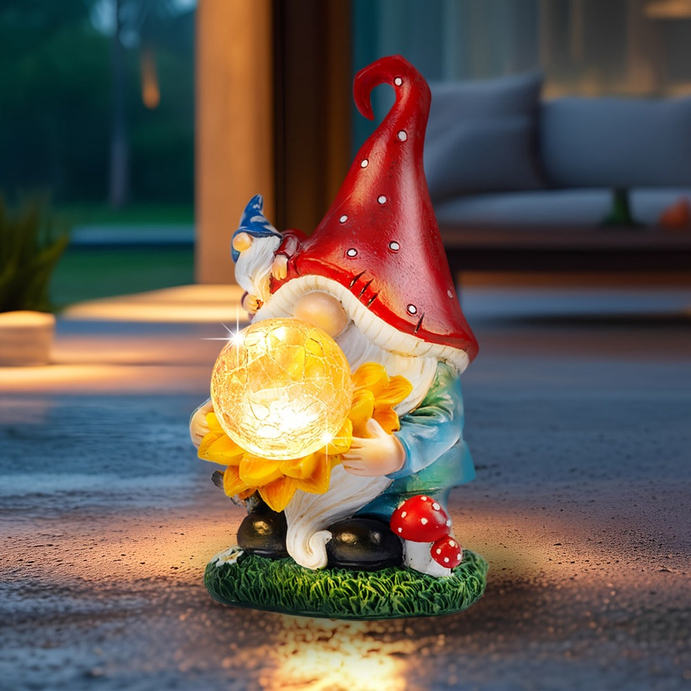 Solar Light Elf Resin Statue, Outdoor Garden Figurine That Automatically Lights Up at Night, Holiday Collectible Decor for Christmas