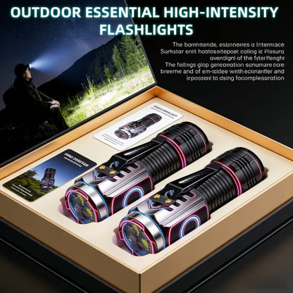 Handheld Flashlight 2 Pack Rechargeable LED, Ultra-Bright Multi-Mode Working Lamp Long Distance
