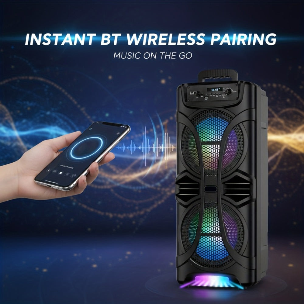 PA Speaker Karaoke Machine 3000W with Dual 6.5" Woofers, Bluetooth Wireless, FM Radio, Party Lights