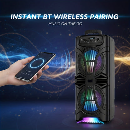 PA Speaker Karaoke Machine 3000W with Dual 6.5" Woofers, Bluetooth Wireless, FM Radio, Party Lights