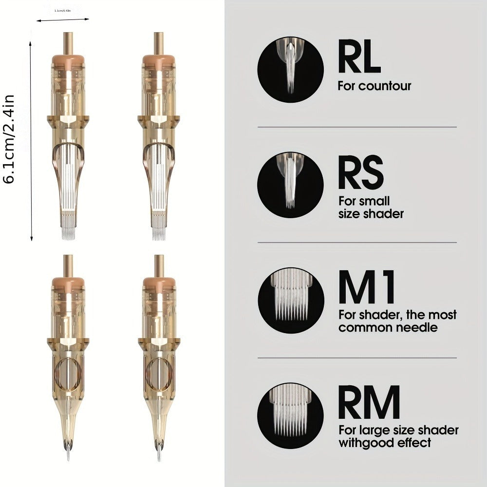 Ambition Tattoo Cartridge Needles 20pcs Professional RL RS RM Sizes with Safety Membrane for Temporary Body Art, Festivals and Costumes