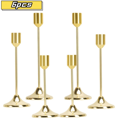 Gold-Tone Cast Iron Taper Candle Holder Set of Six with 15cm, 19cm and 22cm Single-Stem Heights