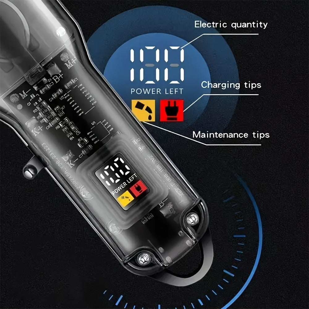 Hair Clippers & Trimmers Transparent LCD Kit with Full-Size Clipper, T-Blade Detailer, Foil Shaver and Type-C Charging