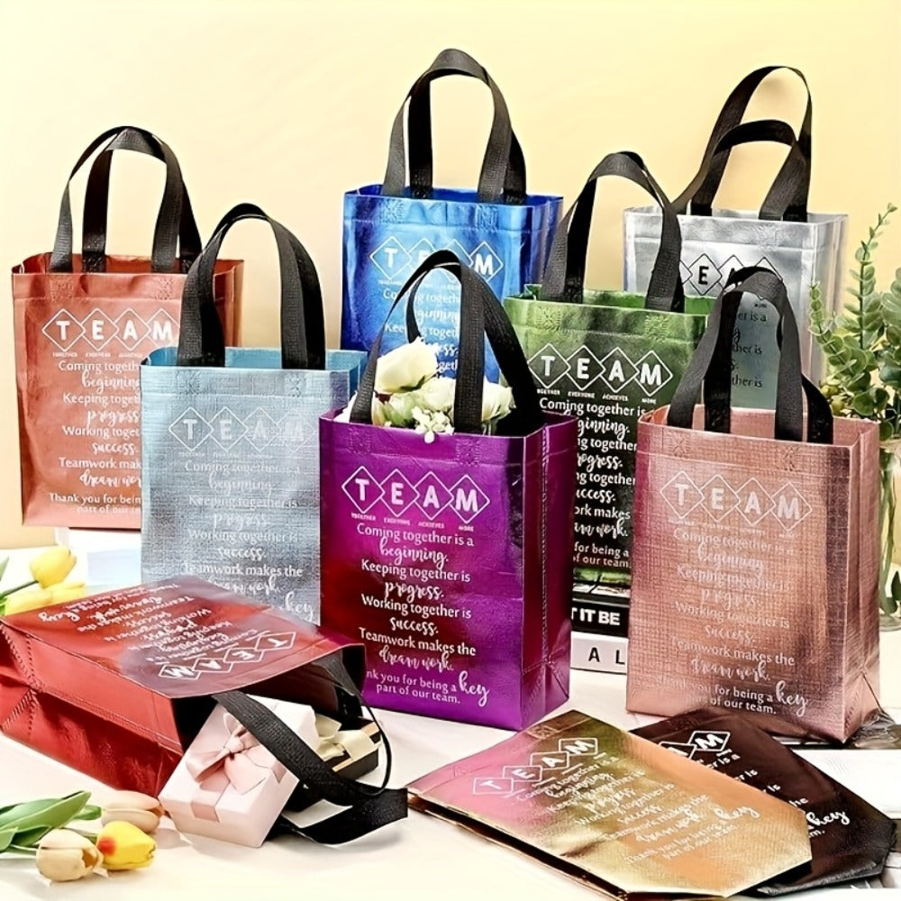 Gift Bag Set Employee Appreciation Print, 15 Random-Color Non-Woven Handle Bags in Ten Message Designs