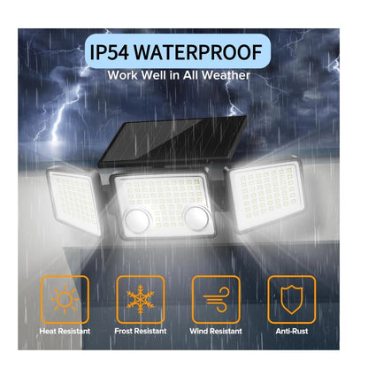 Solar Motion Sensor Light Outdoor, 3000LM 7000K 152 LED Flood Light with Dual Sensor, 270° Wide Angle & 3 Modes for Garden