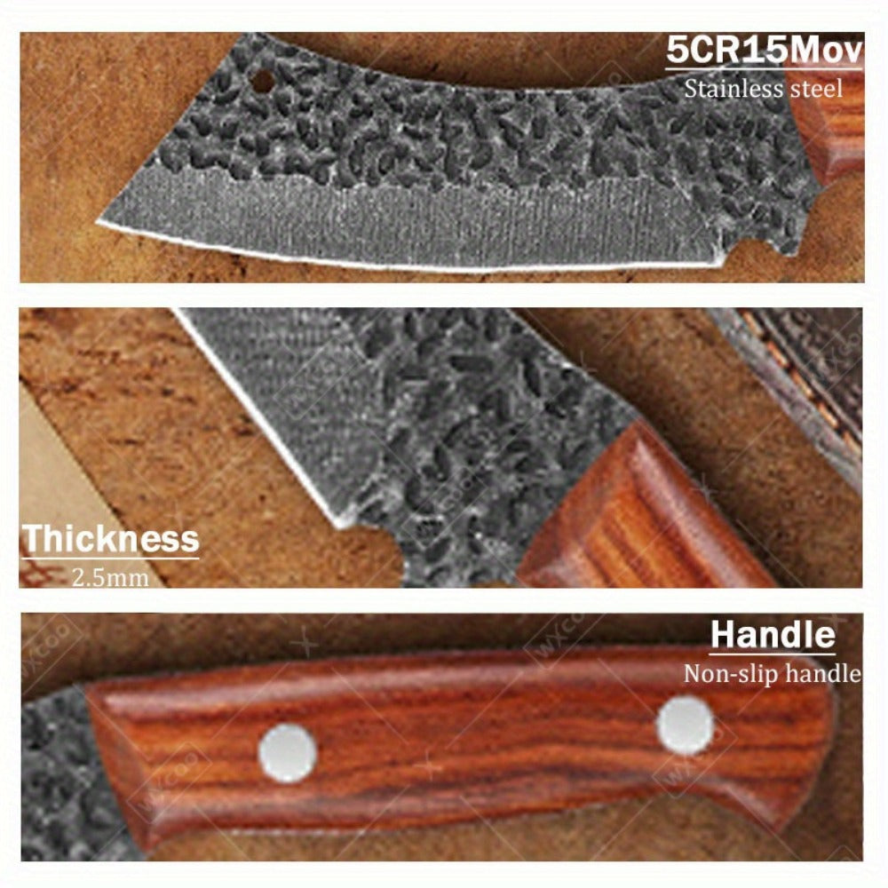 Kitchen Knife Set by WXYCOO, 3- or 4-Piece 5Cr15MoV Steel Hammered Blades with Curved Wood Handles