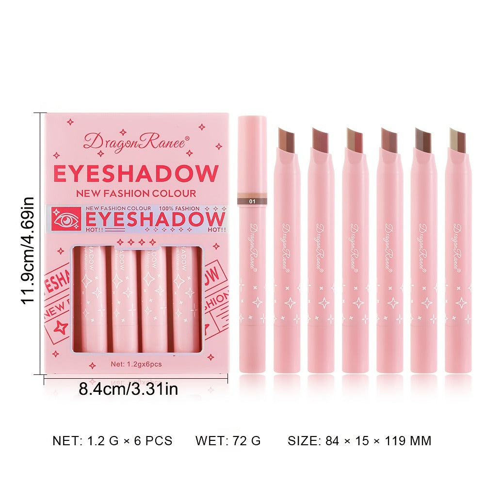 Dual-Color Eyeshadow Stick Set 6pcs Waterproof Two-Tone Eye Shadow Pencil, Smudge-Proof, Non-Fading