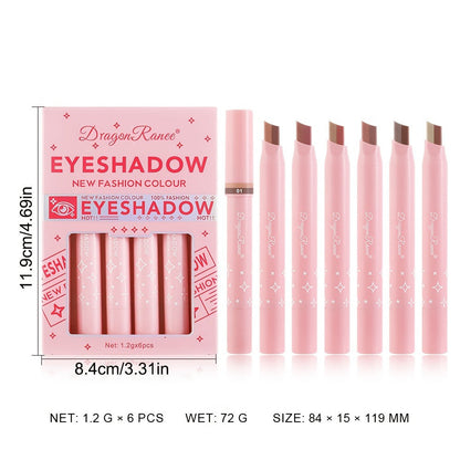 Dual-Color Eyeshadow Stick Set 6pcs Waterproof Two-Tone Eye Shadow Pencil, Smudge-Proof, Non-Fading