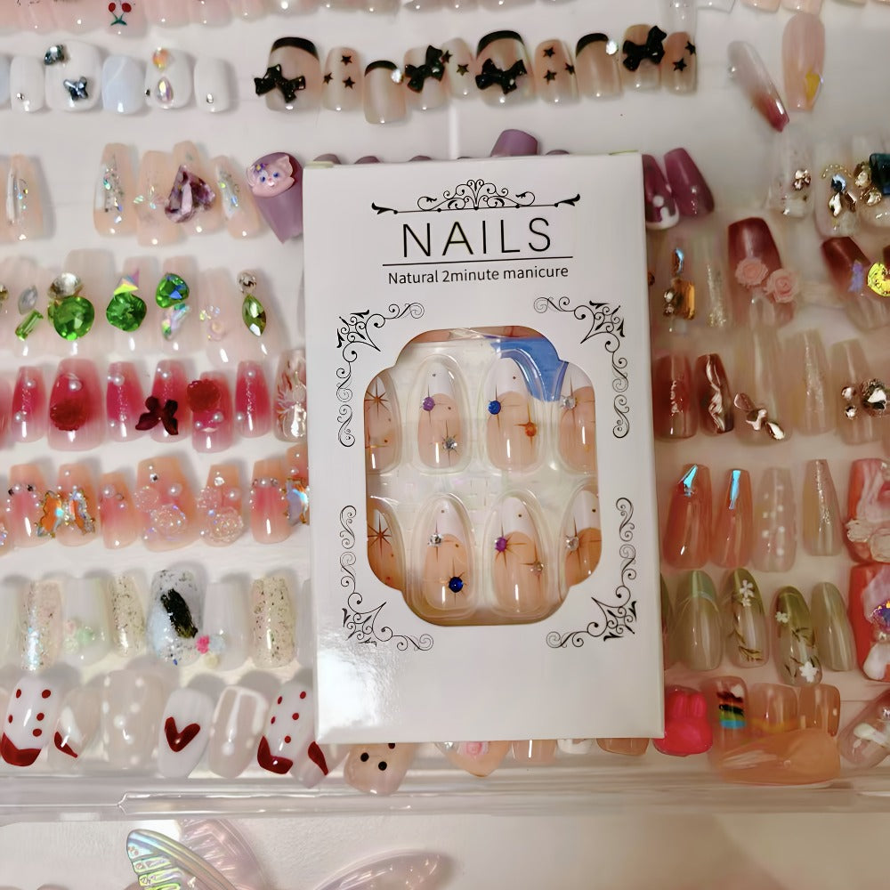 Press On Nails 96-Piece Long Full-Cover Set with Random Assorted Glossy Designs and Multi-Pack Options