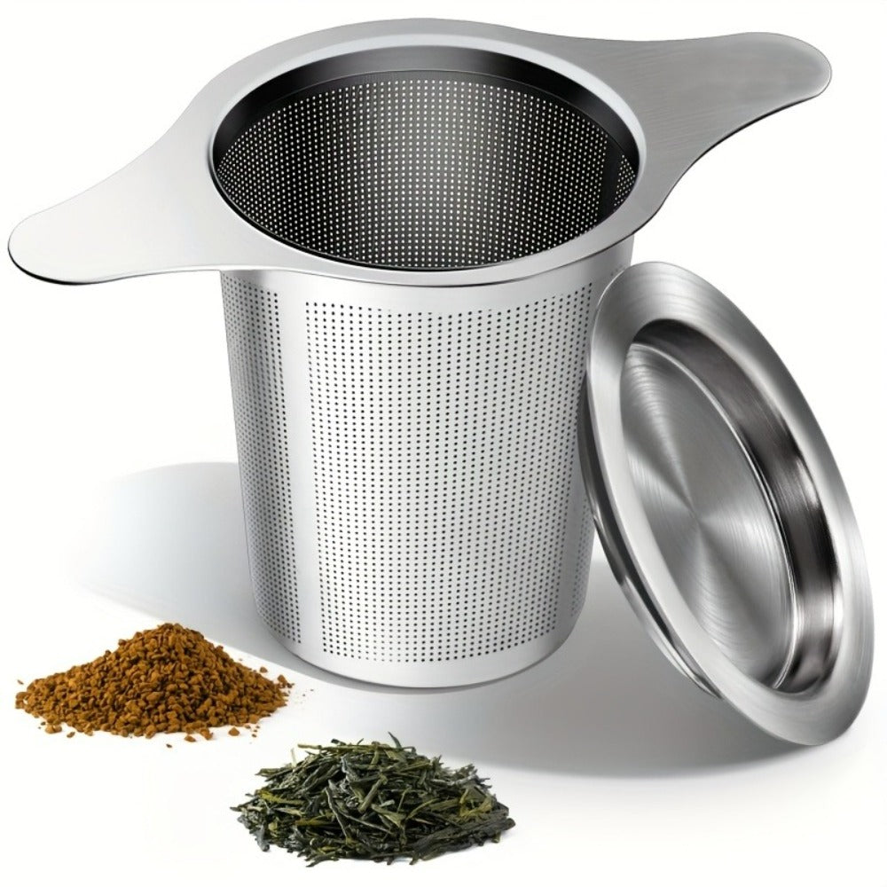 Stainless Steel Tea Strainer Set of 4 with Lid, Fine Mesh Tea Infuser with Dual Handles for Loose Leaf Tea