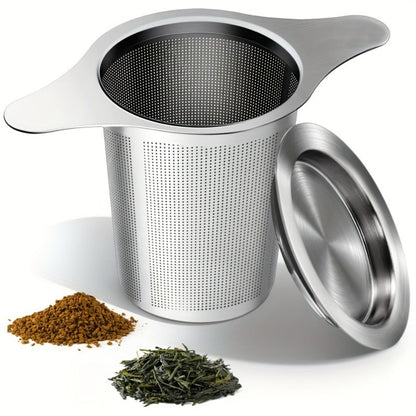 Stainless Steel Tea Strainer Set of 4 with Lid, Fine Mesh Tea Infuser with Dual Handles for Loose Leaf Tea