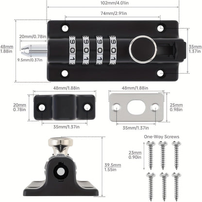 Combination Bolt Lock 4-Digit Zinc Alloy Sliding Security Lock for Entryways, Bedrooms and Living Spaces
