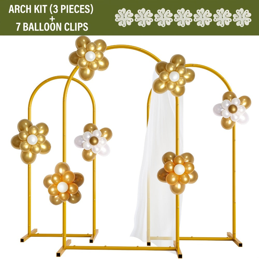 3-Pack Golden Metal Photo Backdrop Arch Set (7.2/6.6/6ft), Wedding Ceremony Party Frame for Birthday