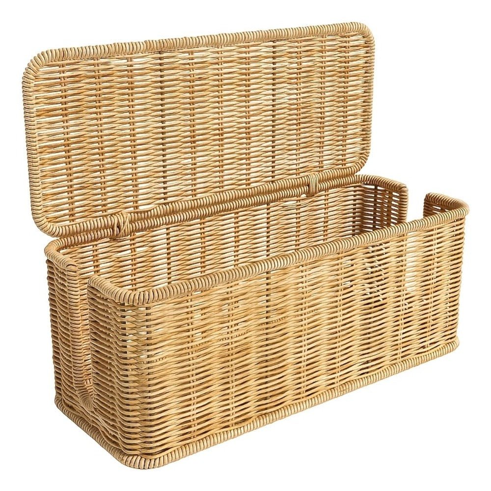 Rattan Cable Management Box with Lid Woven Cord Organizer – Stylish Power Strip Cover Wire Hider for Home Office Living Room Desk Bedroom
