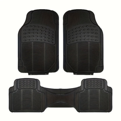 Molded Black Car Floor Mats, Three-Piece PVC Set with Two Front Mats, Rear Liner and Trim Guides