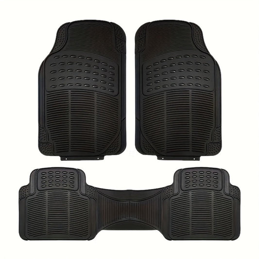 Molded Black Car Floor Mats, Three-Piece PVC Set with Two Front Mats, Rear Liner and Trim Guides