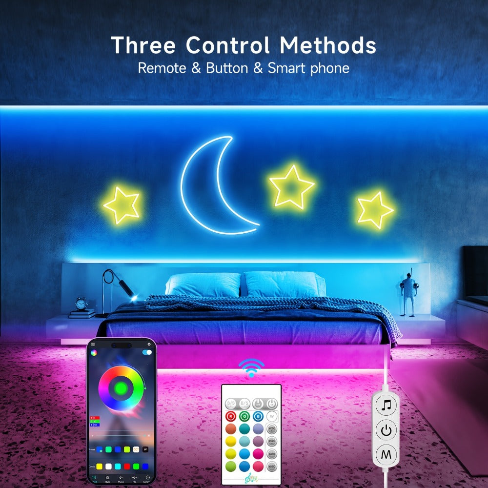 RGB LED Neon Light Strip Flexible Rope Light, App & Remote Control Color Changing for Bedroom Gaming Room Party Outdoor Indoor Decor