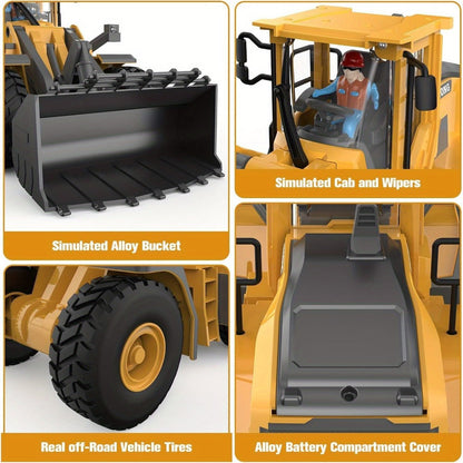 RC Wheel Loader Toy 1:20 Scale 2.4GHz 9-Channel Remote Control Construction Truck with Realistic Lights & Sounds