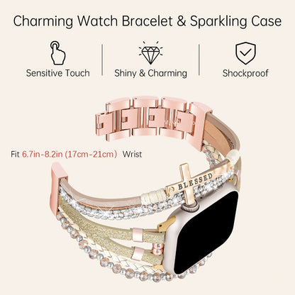 Watch Band Bracelet with Multilayer Beads, Integrated Bumper Frame and Five Colors for Apple Watch Sizes