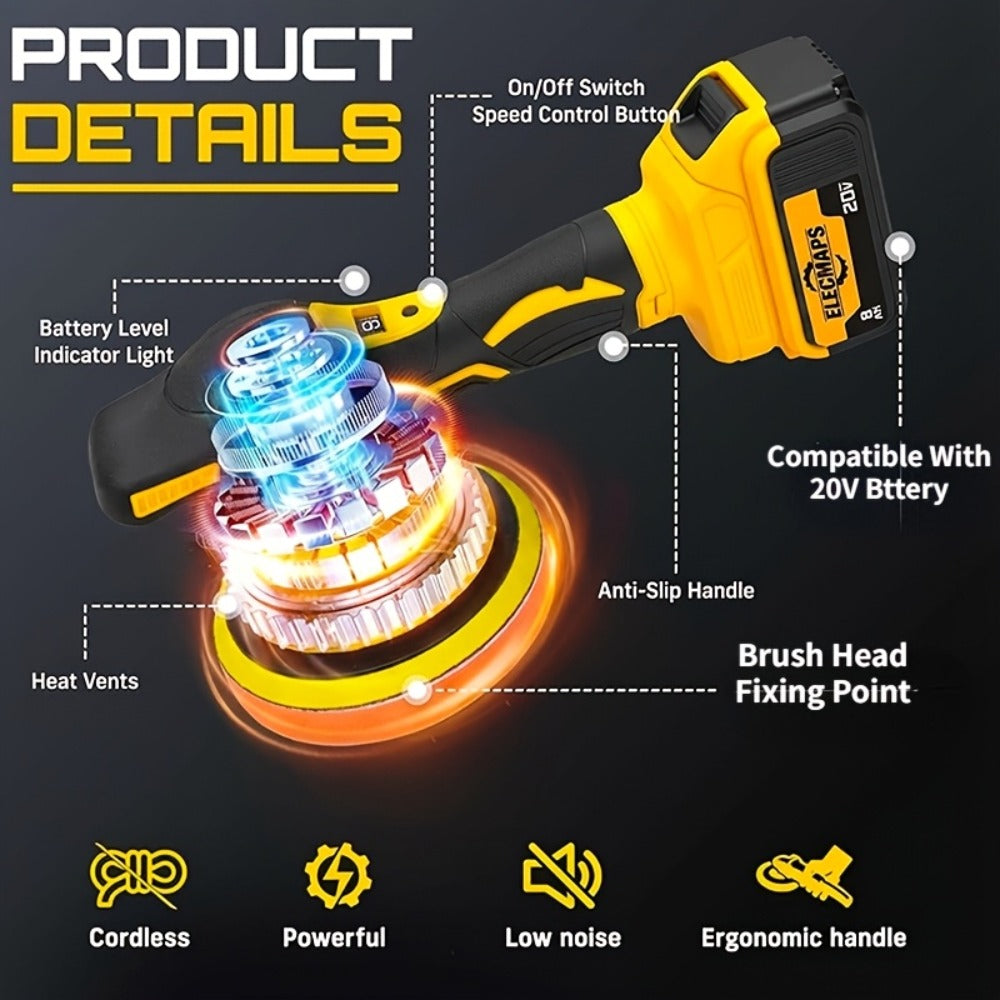 Cordless Car Polisher for DeWalt 20V Battery - 6 Variable Speeds 6800 RPM Buffer Polisher for Everyday Face, Beard and Body Grooming