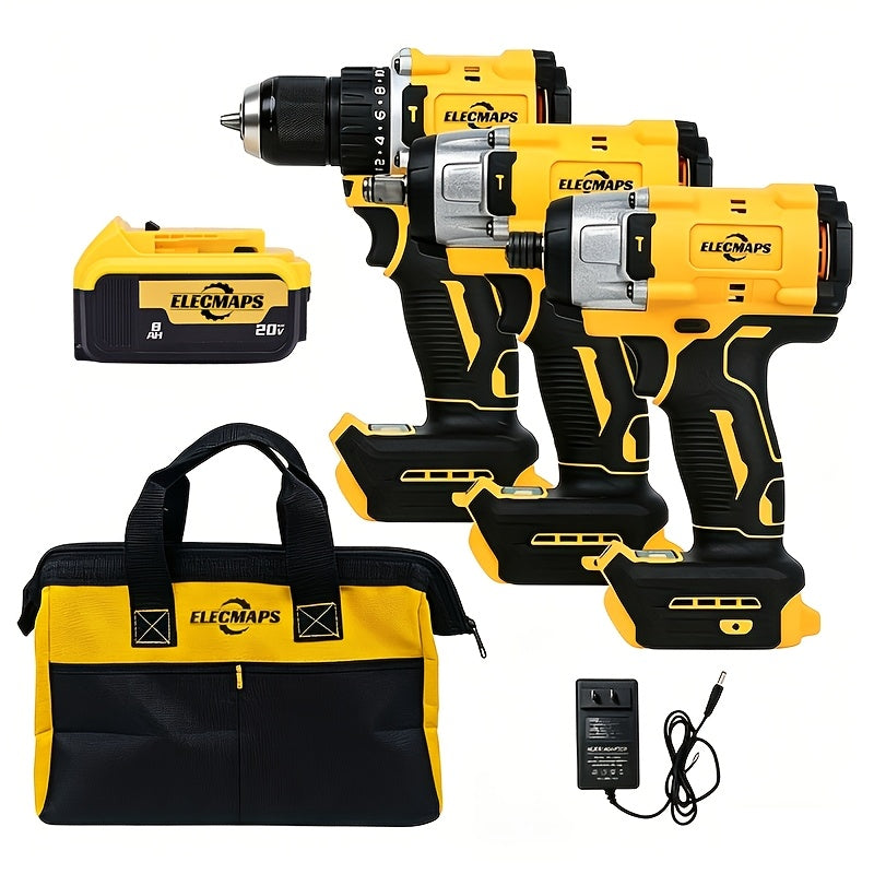 Cordless Power Tool Combo Kit for Dewalt 20V Battery - Impact Wrench 1500Nm, Brushless Drill & Screwdriver Set for Home & Construction