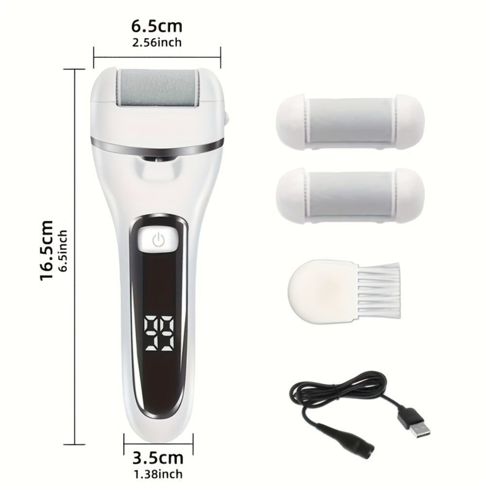 Electric Pedicure Foot File 10-in-1 Kit, Rechargeable with Digital Display, 3 Roller Heads