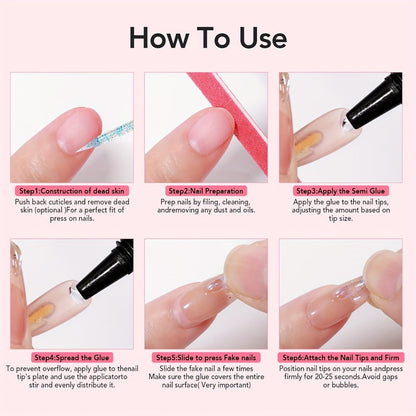 Nail Glue Set, MAGIC ARMOR Four 0.35oz Black Squeeze Tubes with Precision Nozzles for Press-On Nails