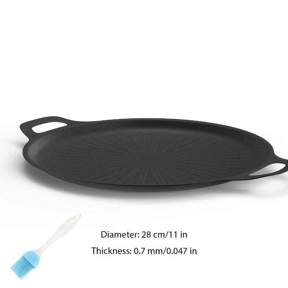 BBQ Griddle Pan Non-Stick with Oil Drain Groove & Double Handles for Home Cooking, Dining and Outdoor Meals