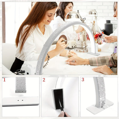 Nail Studio Lamp 29-Inch LED Half-Moon Desk Light with Three Color Temperatures and Adjustable Brightness for Nail Work