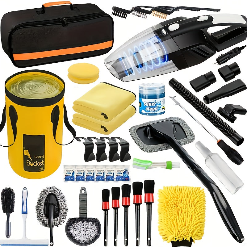 Car Cleaning Kit in 19 or 41-Piece Options with Brushes, Towels, Bucket and Selected Vacuum Tools