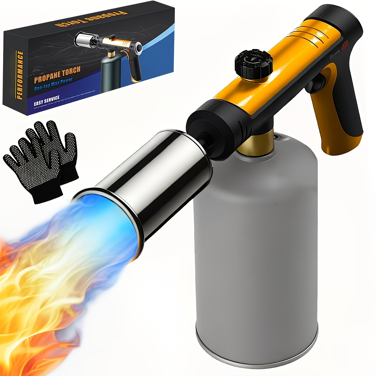 Propane Torch Gun with Safety Lock & One-Touch Max Fire, Adjustable Flame Butane Burner for Searing Steak