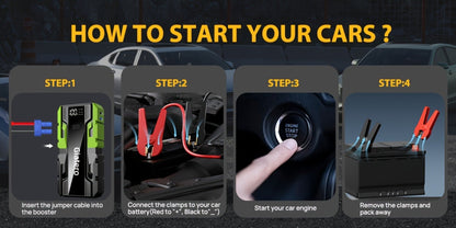Giatero 10000A Car Jump Starter with 12V Battery Clamps, Digital Display, LED Light and Integrated Air Compressor