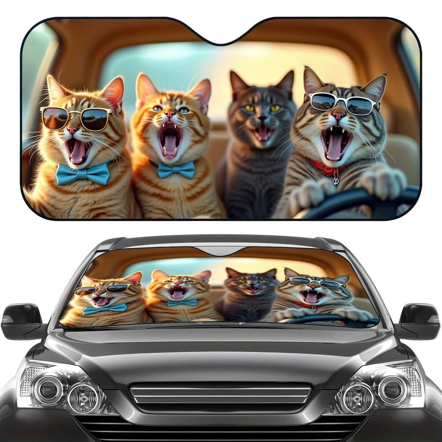 Cute Cat Windshield Sunshade Foldable Car Sun Shade UV Protection Heat Dissipation Front Window Sun Blocker Automotive Interior Accessory