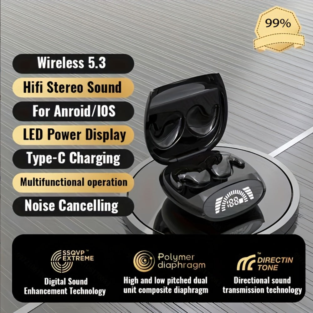 Ultra-Thin Bluetooth 5.3 Sleep Earbuds with Digital Charging Case in Black, Khaki or White