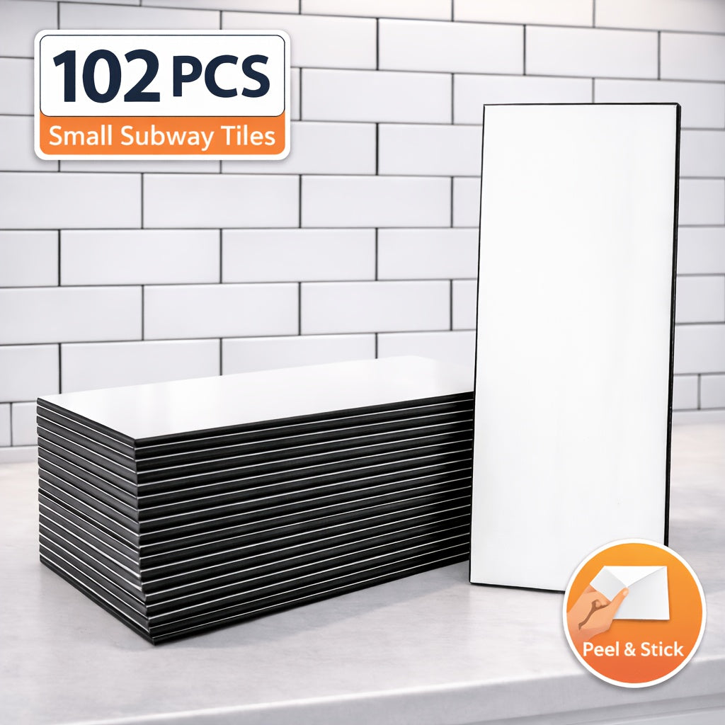 Peel and Stick Subway Tiles 102 Pieces 3x6 Inch Glossy White PVC Self Adhesive Kitchen for Entryways, Bedrooms and Living Spaces