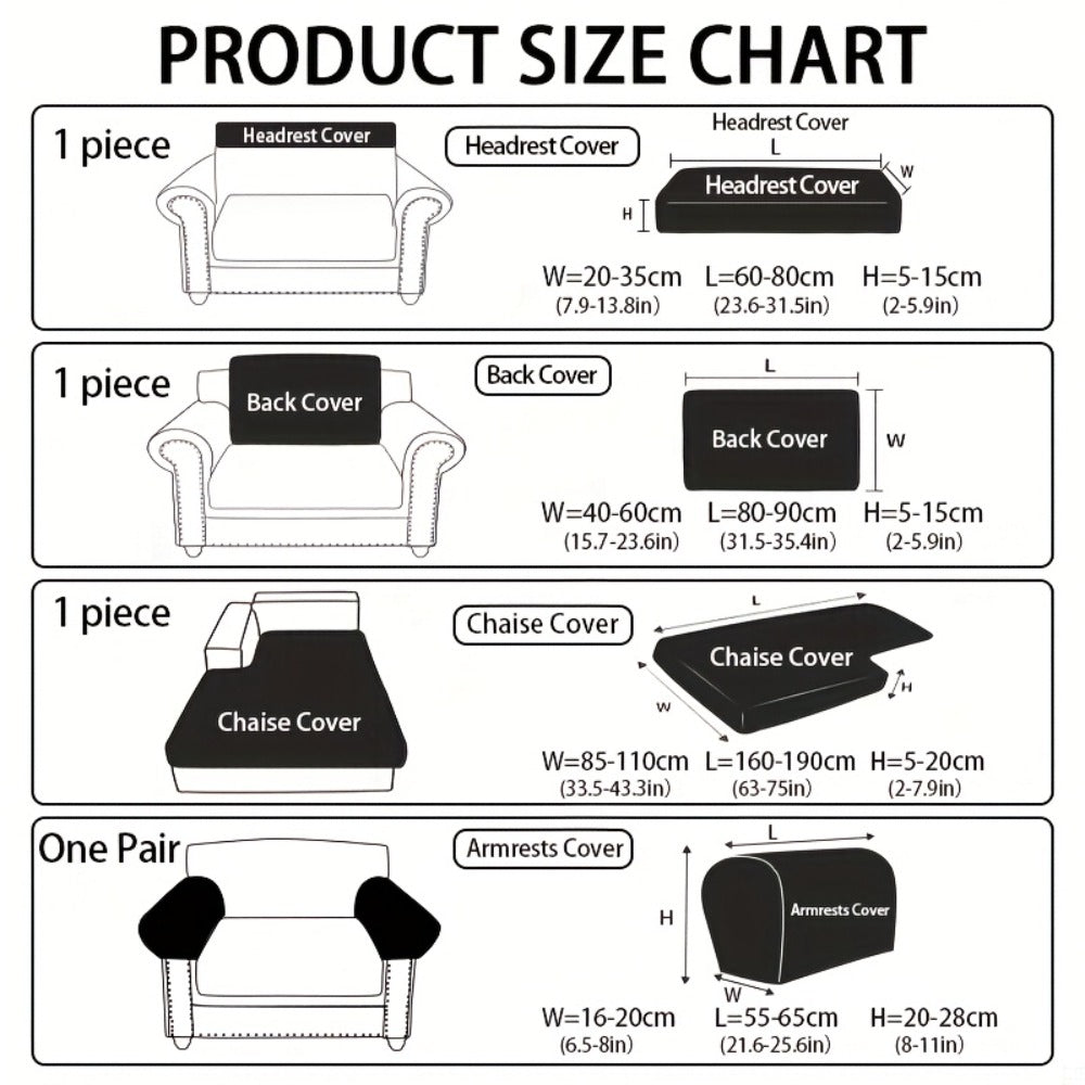 Sofa Cover Sectional Panel Options for Single to 4 Seats, Chaise, Armrest Pair or Backrest in Five Colors