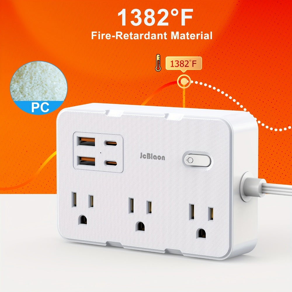 Surge Protector Power Strip 10-in-1 with 6 AC Outlets, 2 USB-A, 2 USB-C, Flat Plug and 5 ft Extension Cord
