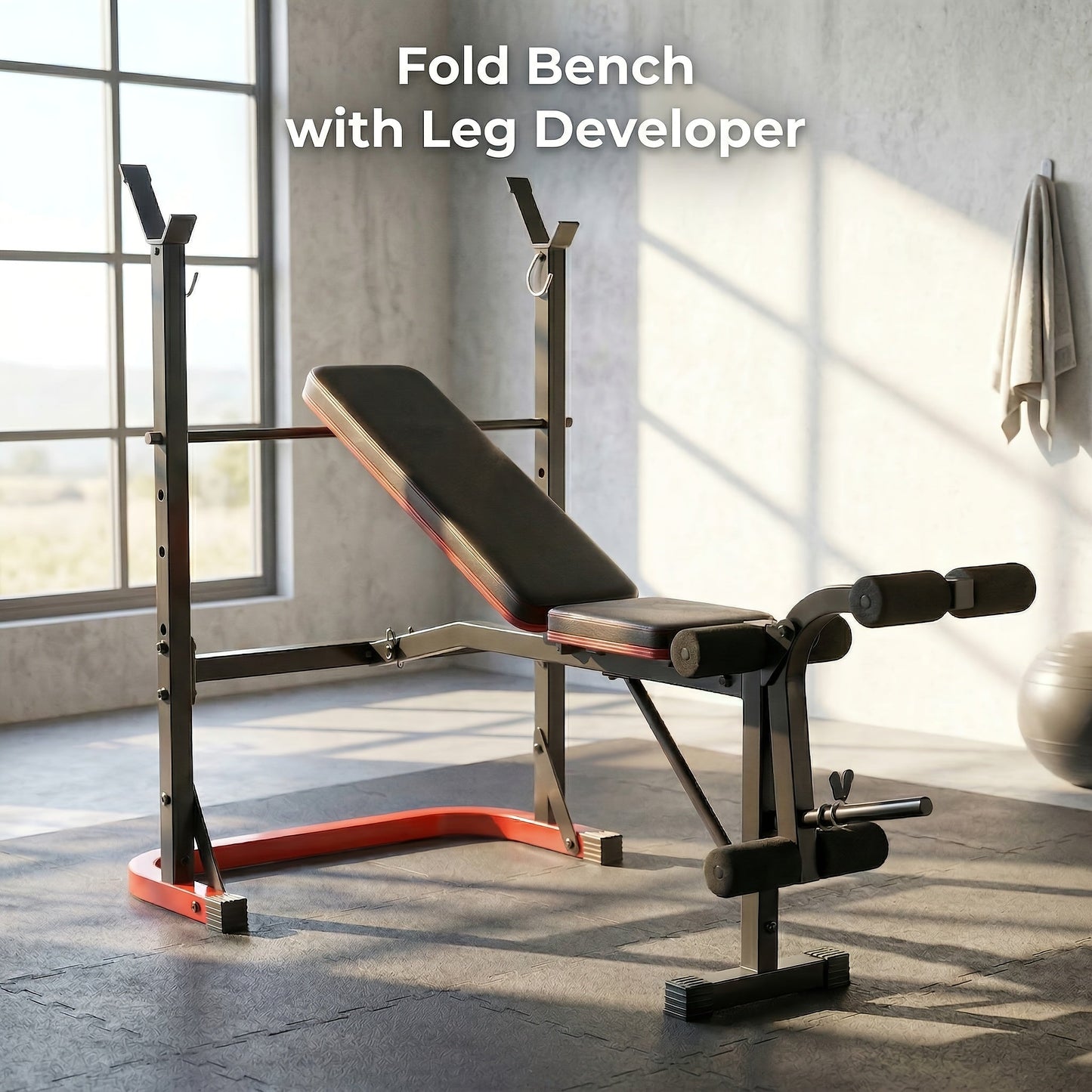 Adjustable Weight Bench Set – Foldable Home Gym Workout Bench with Squat Rack, Leg Developer & Preacher Curl Pad | 3-Second Fast Fold