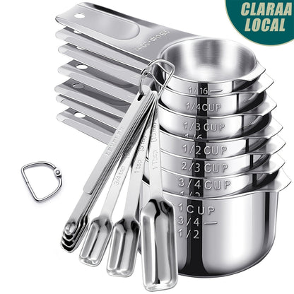 Measuring Cups and Spoons Set Stainless Steel 13-Piece 20-Piece with Leveler Baking for Home Cooking, Dining and Outdoor Meals