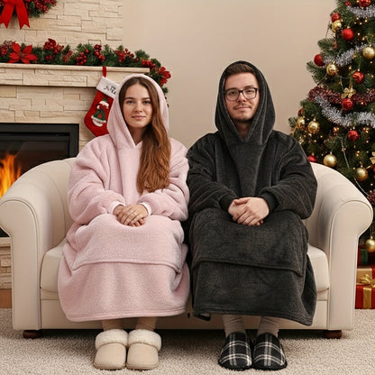 Flannel-Labeled Wearable Blanket Hoodie with Front Pocket and Ten Standard or Extended Color Styles