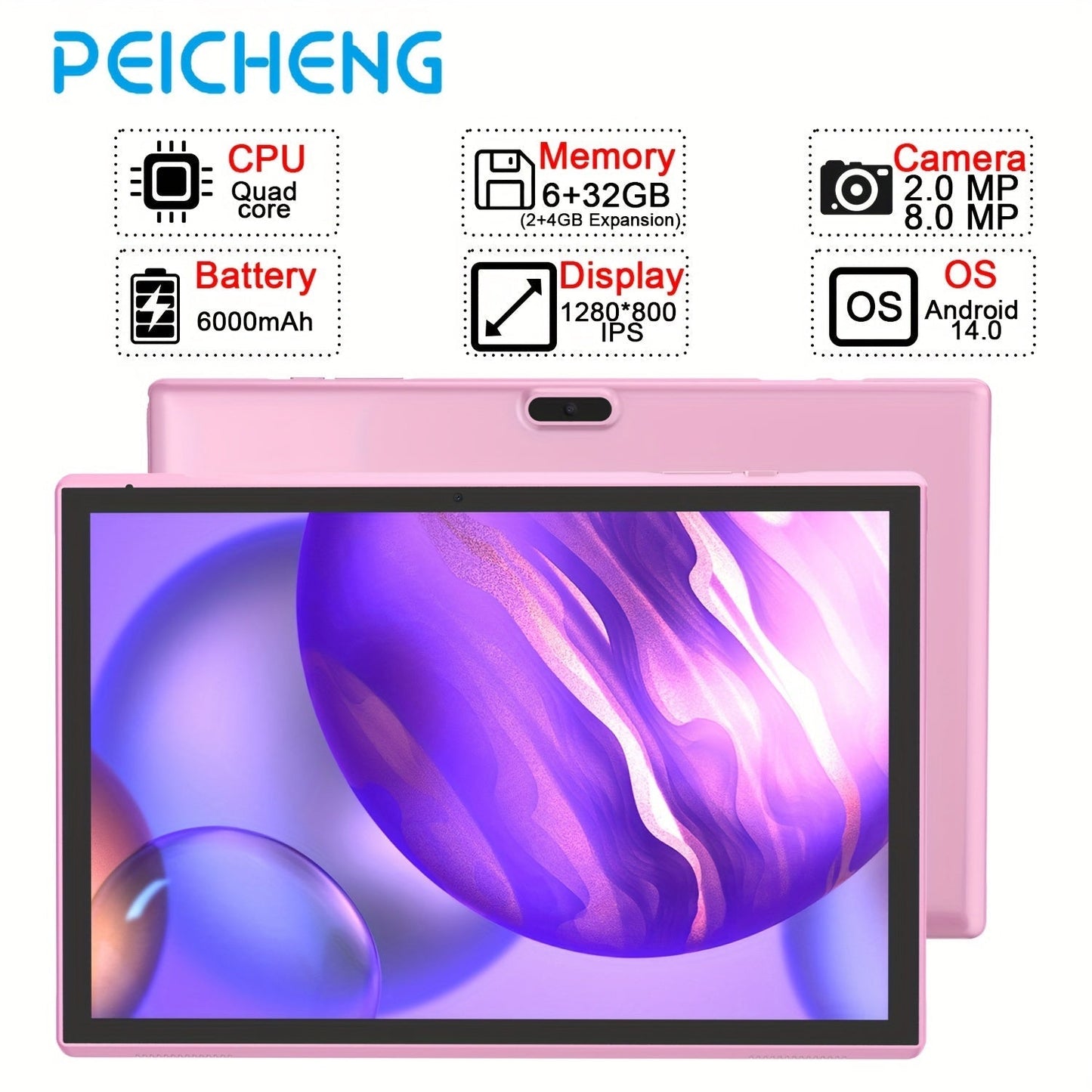 Android Tablet 10.1-Inch with Android 14, 6GB Total RAM, 32GB Internal Storage, WiFi 6 and 6000mAh Battery