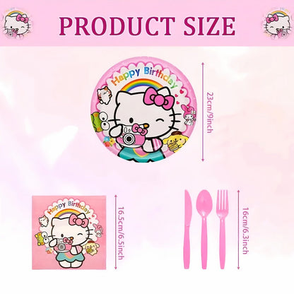 Party Decorations Hello Kitty 139-Piece Pink Birthday Set with Tableware, Banner, Balloons and Tablecloth