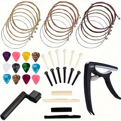 48-Piece Acoustic Guitar Accessory Kit with Strings shown in the main product view