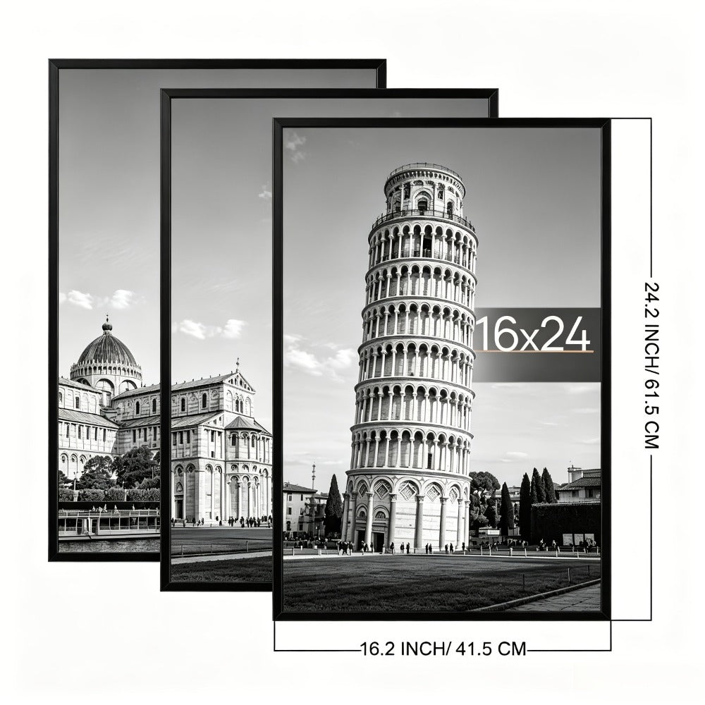Three-Piece 16 x 24-Inch Poster Frame Set in Black, Golden or Natural Finish for Vertical or Horizontal Walls