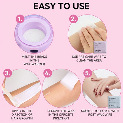 Wax Hair Removal Kit Digital Wax Pot with 6 Wax Bead Packets – Smart Temperature Control Salon-Grade Waxing Set for Body Bikini Face Legs