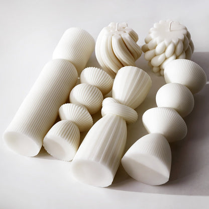 Ribbed Pillar Candles 7-Pack Large Soy Wax, Handmade Aesthetic Pillar Candle Set for Home Decor, Wedding Centerpiece